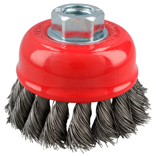 Urrea C927 Carda Copa Trenzada Alambre Grueso de Acero Inoxidable 3" X 0.50 Mm con Rosca M14
