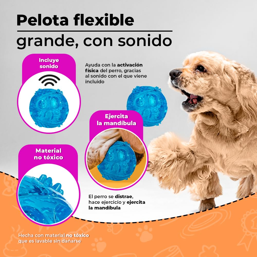 Fancy Pets Juguete Pelota Flexible para Perros GDE con Sonido Squeaker para Morder y Jugar (Paquete de 2)