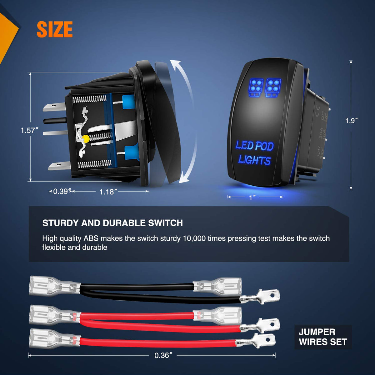 Nilight Interruptor LED de 5 Pines SPST 20A/12V 10A/24V | Encendido eléctrico de 12 V/20 A 24 V/10 A con cables de puente para luz de inundación puntual, ATV, UTV, camiones, RV