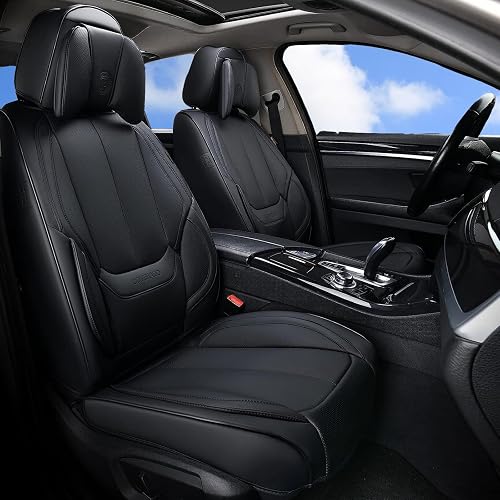 Coverado - Juego Completo de Fundas universales de Asiento de Auto con Almohada para la Cabeza, Protectores de Piel de napa Impermeable, para la mayoría de sedanes, SUV y camionetas, 5 Piezas, Negro