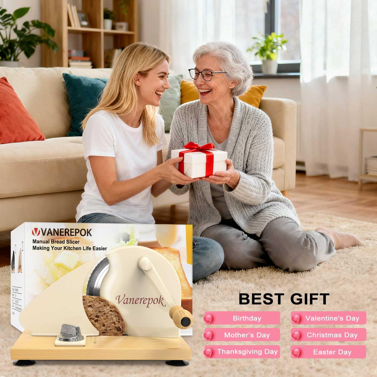 vanerepok Manual Bread Slicer for Homemade Sourdough Bread Slicer de pan de manivela para pan crusty Etc Acero inoxidable Ancho ajustable para uso doméstico y comercial