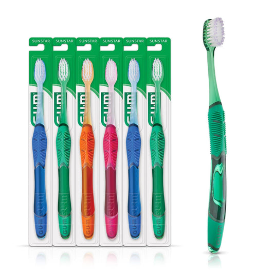 GUM Technique Deep Clean cepillo para polvo de dientes – Cabeza compacta, cepillos de dientes suaves para adultos con cerdas suaves sensibles, 1 unidad (paquete de 6)