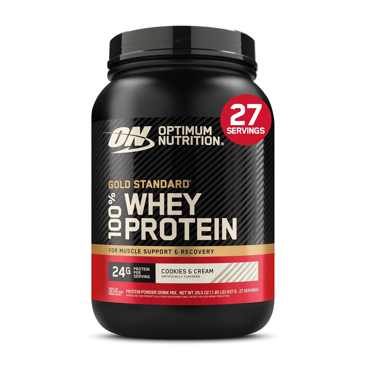 Optimum Nutrition Gold Standard 100% Whey Proteína Aislada en Polvo - Galletas y crema - 907 g (Paquete de 1)