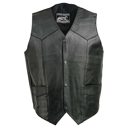 Event Biker - Chaleco de Cuero para Hombre “Promo, Basic”, Negro, XS