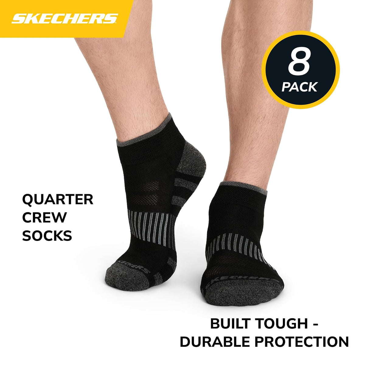 Skechers 8-pack Work Collection Quarter Crew Socks, Extended Cushion & Mesh Ventilation Calcetines Hombre