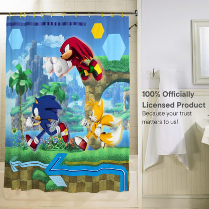 Franco Sonic Anime - Juego de Cortina de Ducha y Anillo de 13 Piezas (Producto 100% con Licencia Oficial)