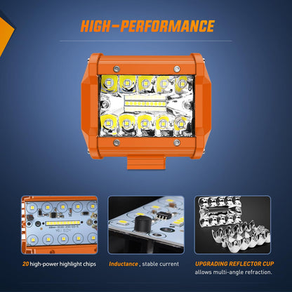 Nilight - Barra de luz LED de 2 piezas de 4 pulgadas y 60 W, foco de inundación, lámpara de conducción de triple fila, parachoques de techo, luces de trabajo todoterreno, para furgoneta, camioneta,