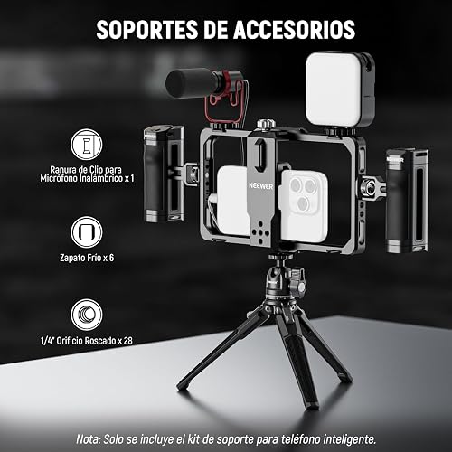 NEEWER Universal Phone Jaula Cage Video Rig con Side Handle de Obturador Bluetooth, Estabilizador de Movil Teléfono para Grabación Compatible con iPhone 15 Pro MAX 15 Pro Galaxy S24 Ultra, PA009E