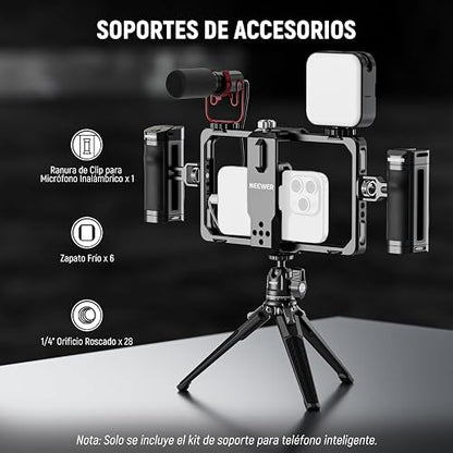 NEEWER Universal Phone Jaula Cage Video Rig con Side Handle de Obturador Bluetooth, Estabilizador de Movil Teléfono para Grabación Compatible con iPhone 15 Pro MAX 15 Pro Galaxy S24 Ultra, PA009E