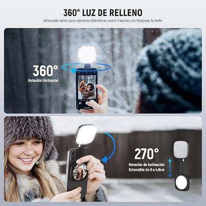 NEEWER BÁSICO Luz Selfie Magnética Compatible con MagSafe iPhone, CRI95 700lx/0,3m Aro Relleno LED Plegable Iluminación con Espejo para Zoom Maquillaje Foto Grabación Videoconferencia, Negro NL48B