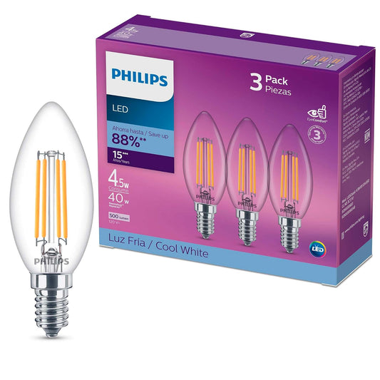Philips LED 3 Focos Filamento 3 B11 base E14 luz fría