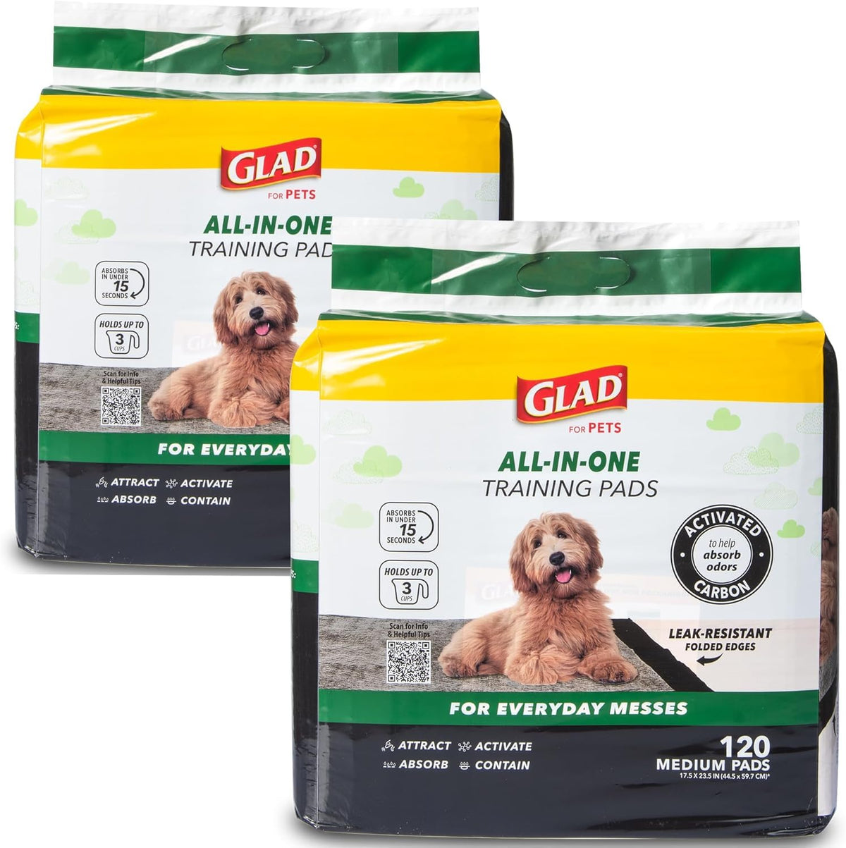 Glad for Pets - Almohadillas para Orejas de Entrenamiento de carbón Activado para Perros, tamaño pequeño, 17.5 x 23.5 Pulgadas, absorbentes de Olor, Almohadillas para Orejas de orina para Perros