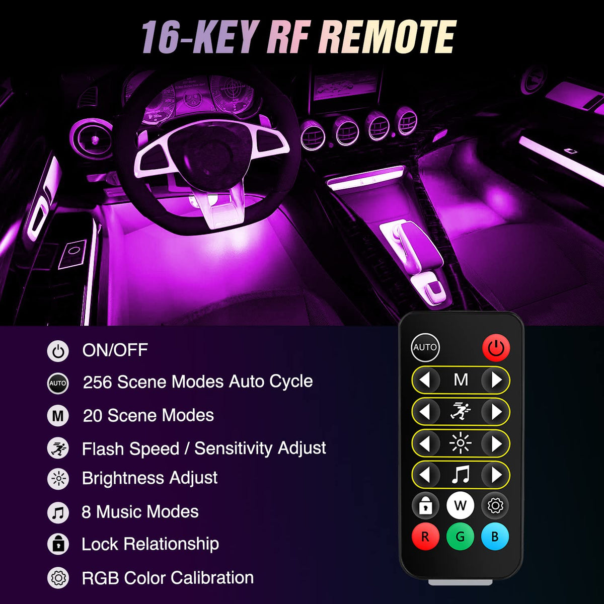 Nilight Luces de Interior RGBIC 72 LED USB 12 V, Multitáctil con App, Modo Música, para Auto y Camión, TL-90