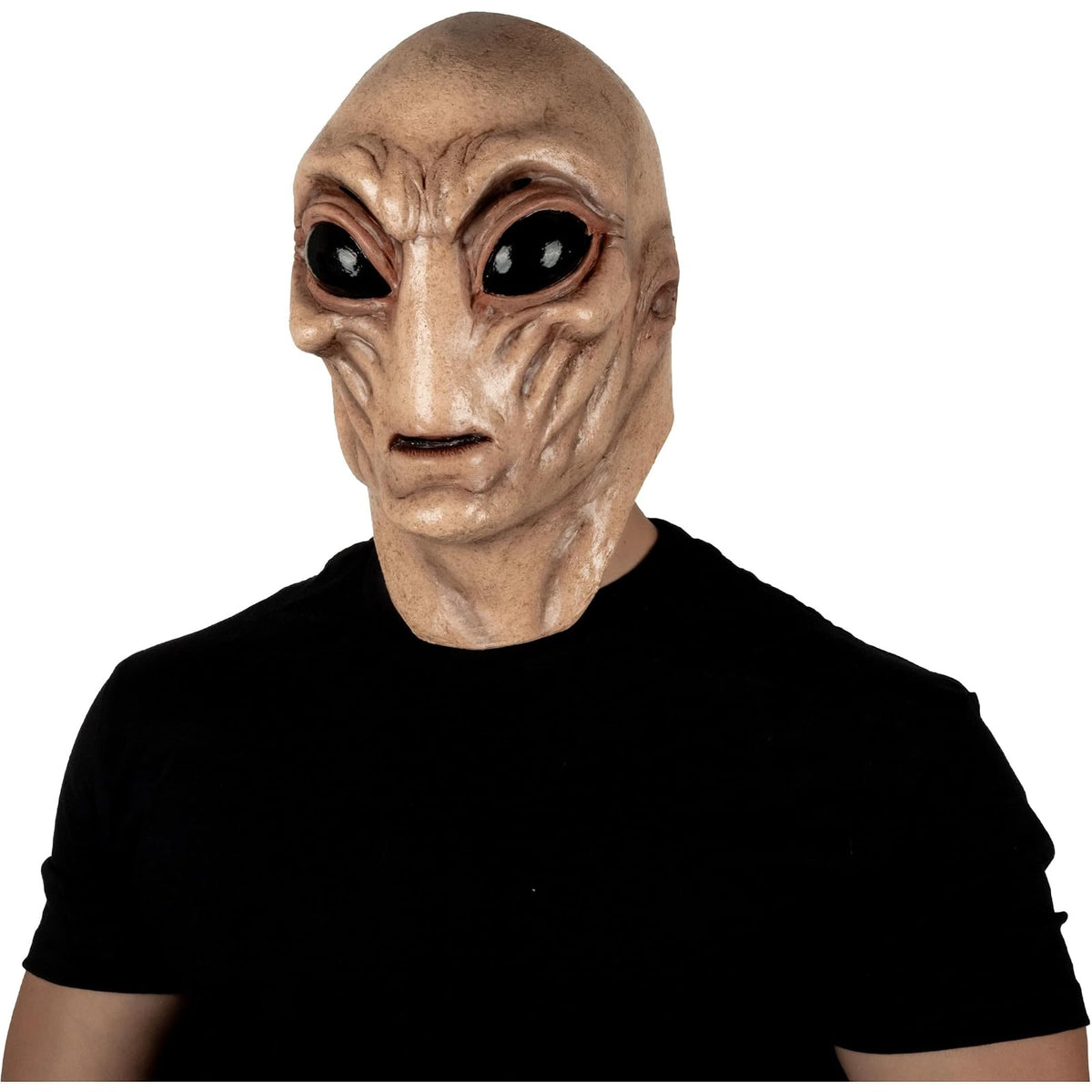 REV Máscara de Látex Alien Flesh con Cuello, Máscara Alienígena con Acabado de Piel Talla Mediana para Disfraz de Halloween, Fiestas y Cosplay Realista