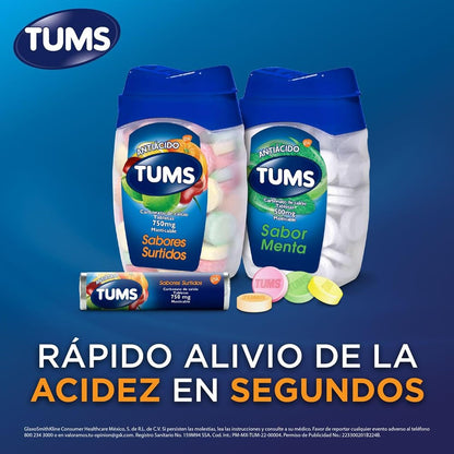 TUMS Antiácido con Carbonato De Calcio 750mg, para Acidez Estomacal, Sabores Surtidos, 2 pack 45 Pastillas Masticables cada