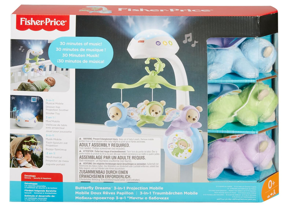 Fisher-Price Móvil para Bebés 3 en 1 Sueños de Mariposa Con Proyección de Estrellas, Música Relajante y Modo Sobremesa Para Recién Nacido en Adelante