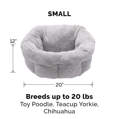 Furhaven 20" Round Small Dog Bed Hi Lo Self-Warming Luxury Plush Faux Fur Cuddler, Washable - Gray, Small