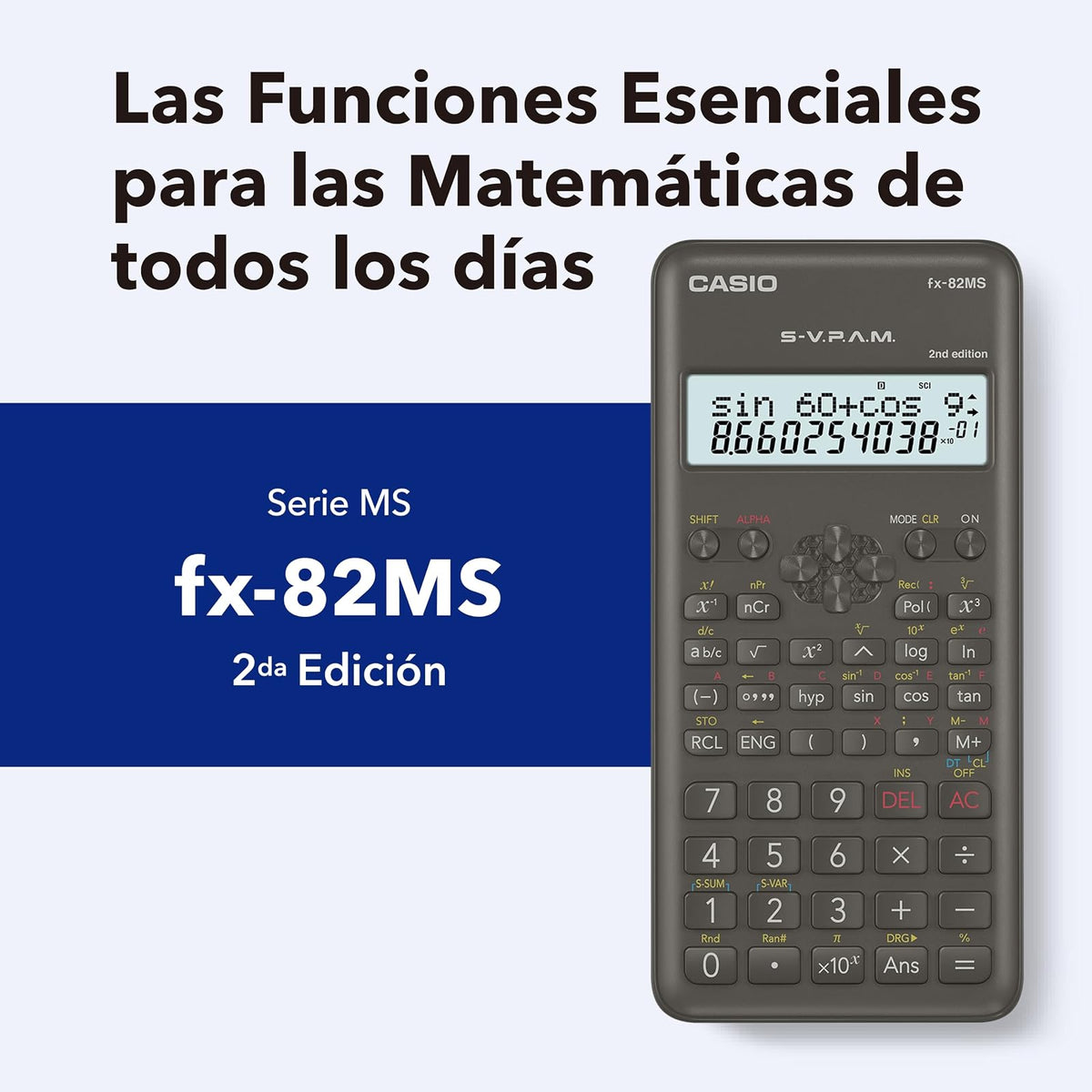 Casio Calculadora Científica, fx-82MS-2, 240 Funciones, Nivel Primaria y Secundaria, Color Gris