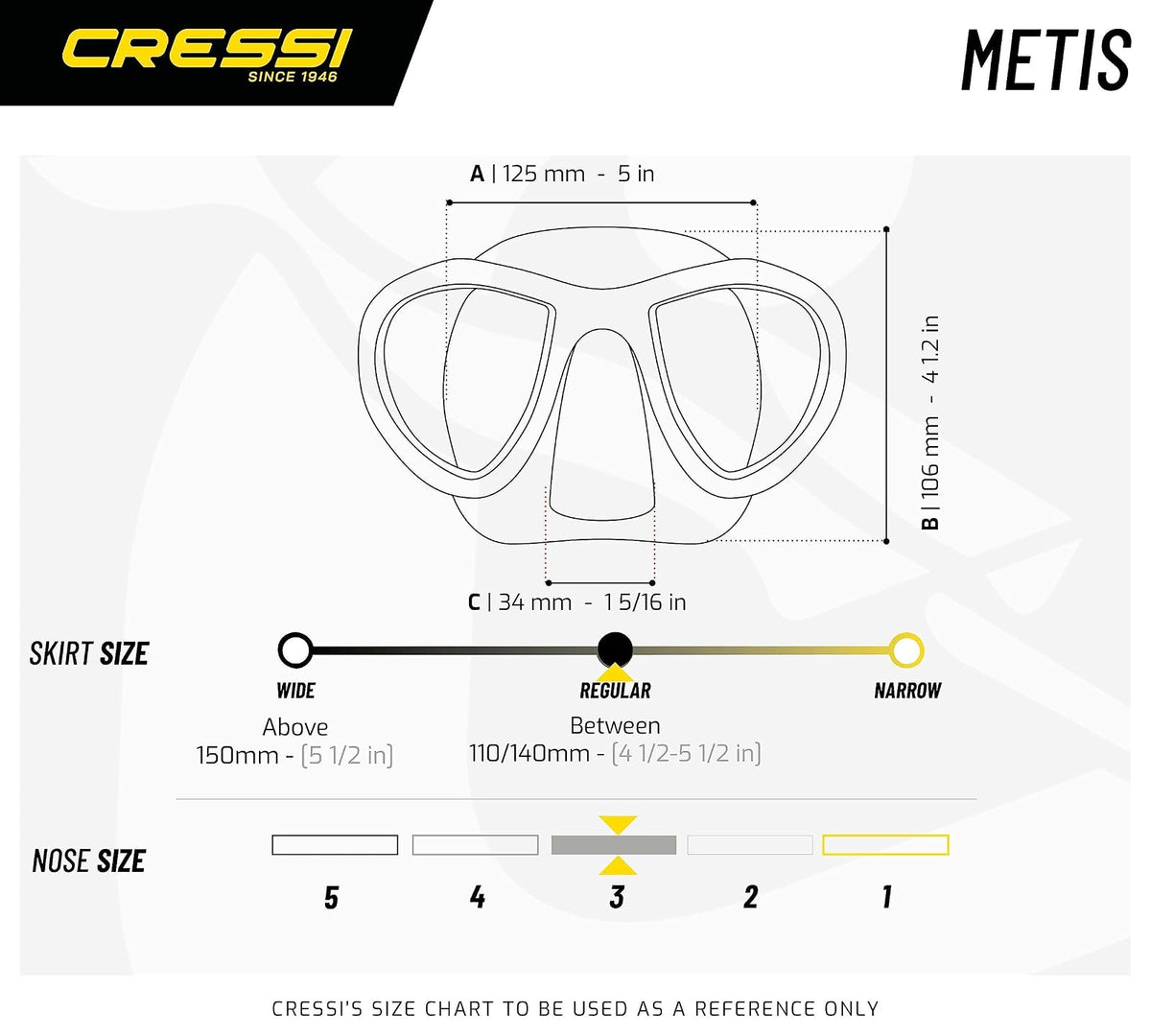 CRESSI Unisex-Adult Metis Maske für Freitauchen und Photo Sub, minimales internes Volumen
