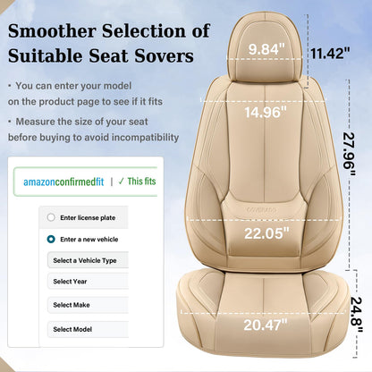 Coverado - Juego Completo de Fundas de Asiento de Automóvil, Impermeable, de Piel de napa para Asiento de Automóvil, Fundas de Asiento de Automóvil, Color Beige, Asientos Delanteros y Trasero, Ajuste Universal