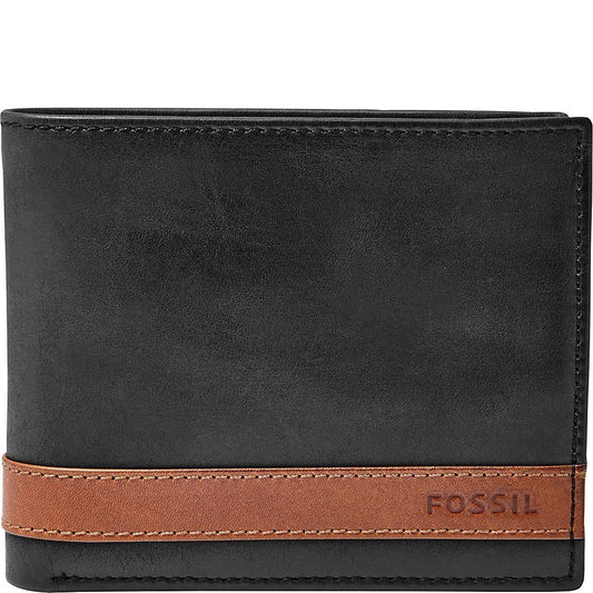 Fossil portafolios plegable de piel para hombre con bolsillo para monedas para hombre