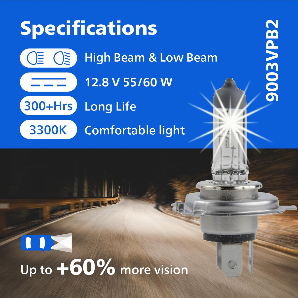 Philips Vision Plus Faro Delantero 9003, 9003VPB2, Paquete de 2 | Sustituye a 9003ST-2 BP9003BL2 BP9003ND2 9003NH/BP2 BP9003NVC2N. Reemplazo de grado OE.