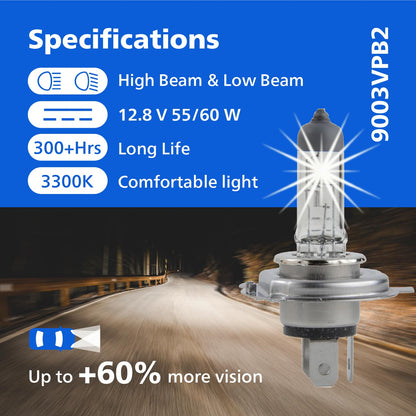 Philips Vision Plus Faro Delantero 9003, 9003VPB2, Paquete de 2 | Sustituye a 9003ST-2 BP9003BL2 BP9003ND2 9003NH/BP2 BP9003NVC2N. Reemplazo de grado OE.