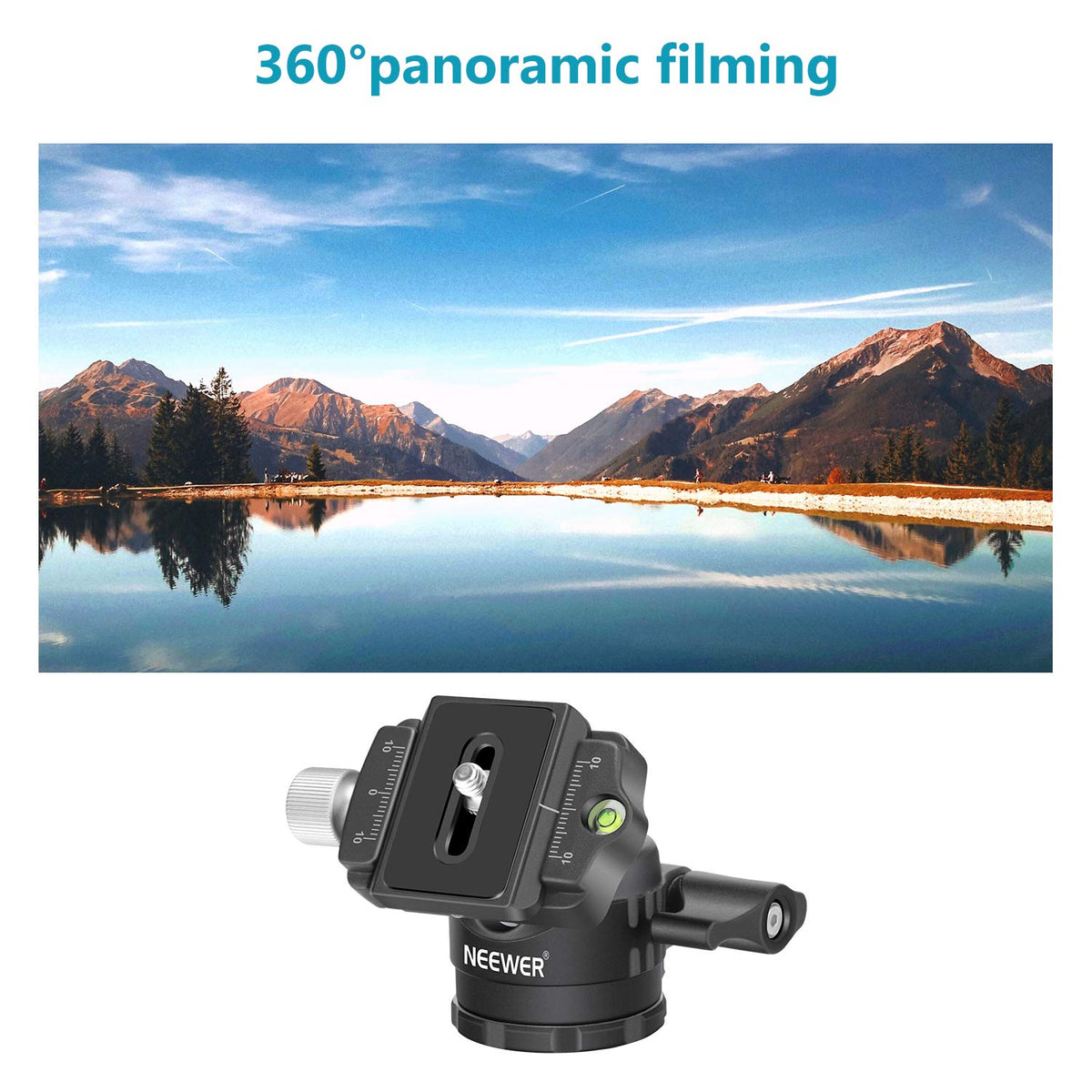 NEEWER Cabeza de Bola de Trípode de Perfil Bajo de 28mm Rotación Panorámica de 360°con Placa de Liberación Rápida Tipo Arca de 1/4" y Nivel de Burbuja para Trípodes Monopies, Carga Máxima: 6.6lb/5kg