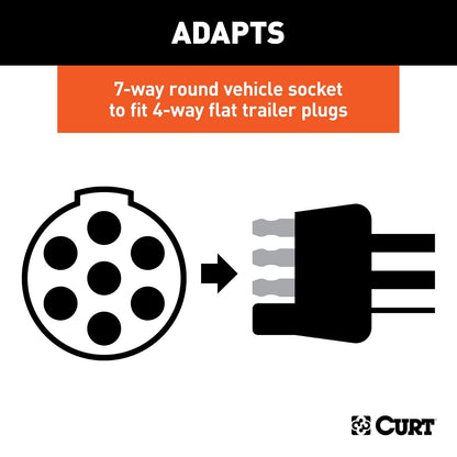 CURT Adaptador de Cableado Redondo 7 Vías a Plano 4 Vías para Remolque 57041