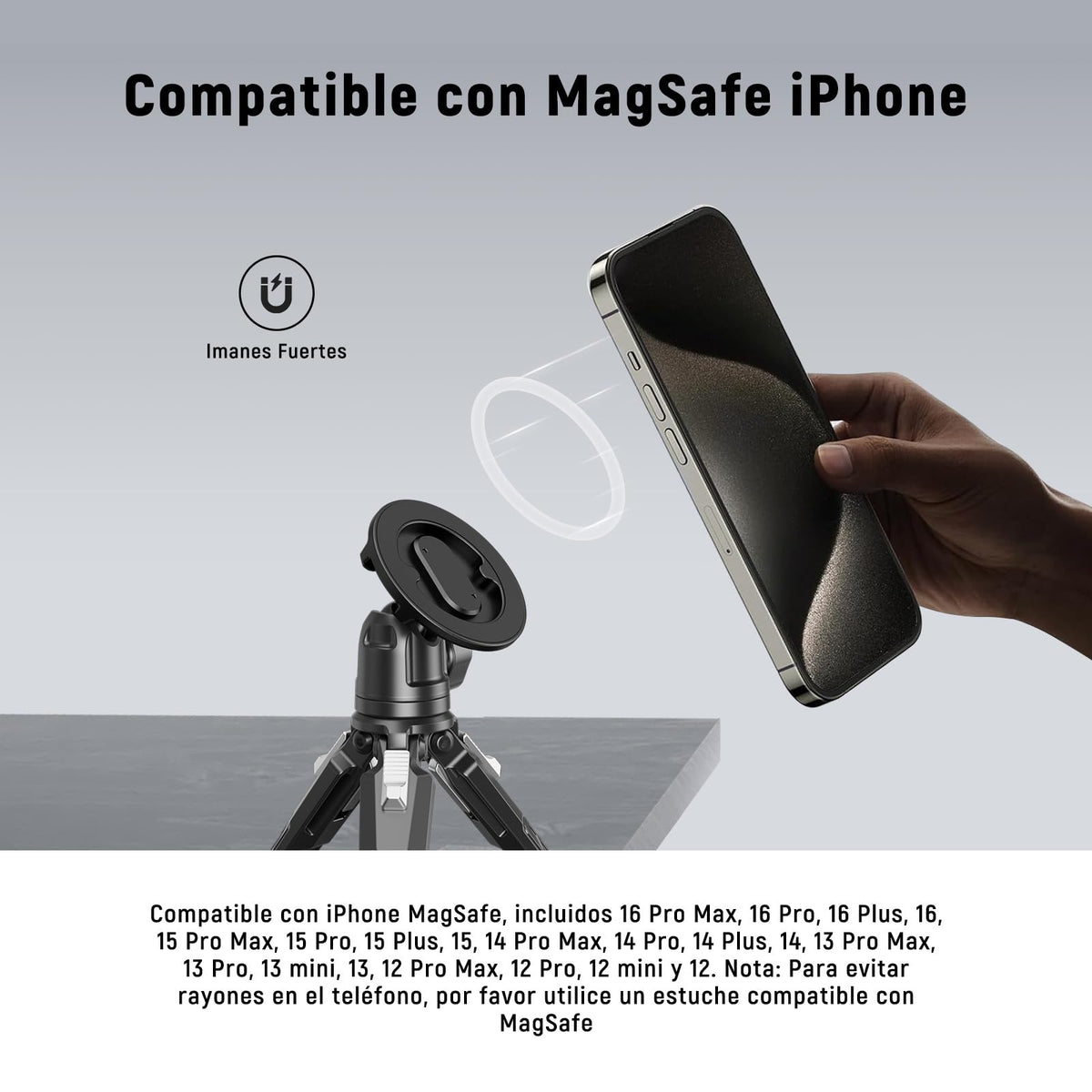 NEEWER Trípode Teléfono Motnaje Magnético con Adaptador Cámara Acción, Zapata Fría con Anti Off Pin, 1/4" Rosca Compatible con MagSafe iPhone 16 15 14 13 12 Series dji Montaje Adaptador, PA070