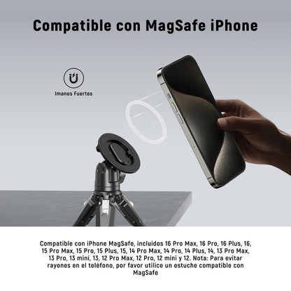 NEEWER Trípode Teléfono Motnaje Magnético con Adaptador Cámara Acción, Zapata Fría con Anti Off Pin, 1/4" Rosca Compatible con MagSafe iPhone 16 15 14 13 12 Series dji Montaje Adaptador, PA070