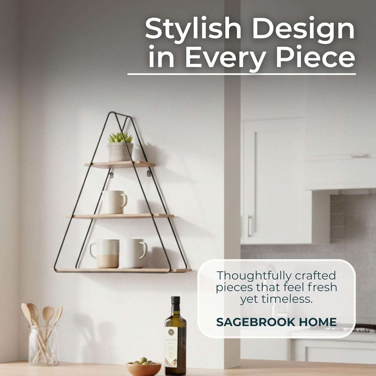 Sagebrook Home 15024 - Estantería de Pared (Metal, Madera, 66 cm), Color marrón y Negro