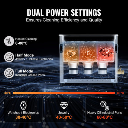 VEVOR Limpiador ultrasónico de 6 l con calentador de cesta y temporizador de 180 W