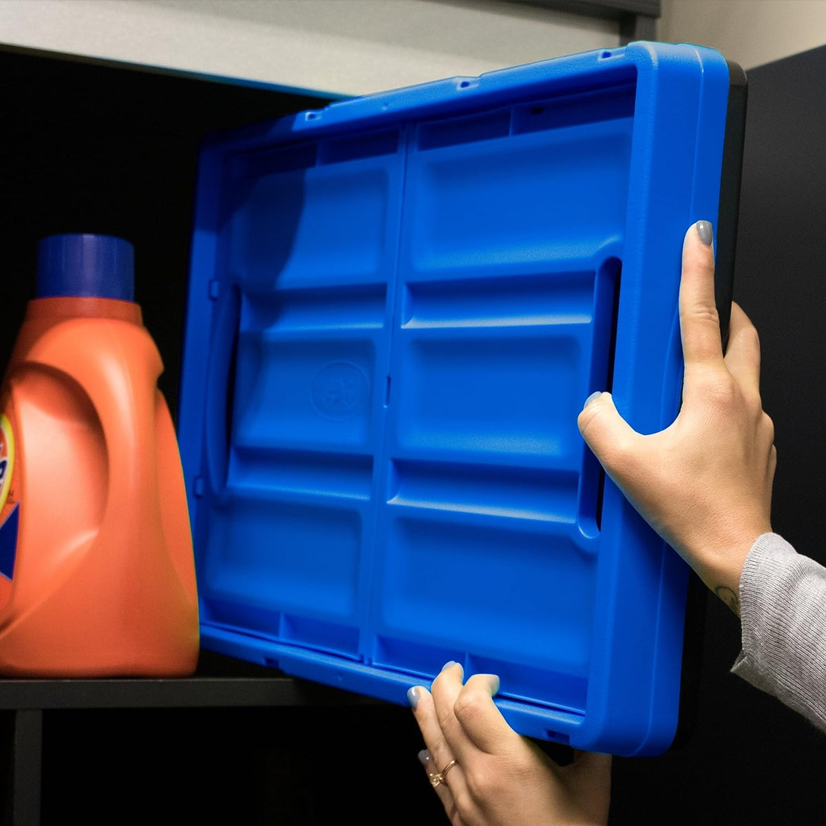 CleverMade Contenedores Plegables de Almacenamiento, Paquete de 3, 62 L, Apilables, Color Piedra