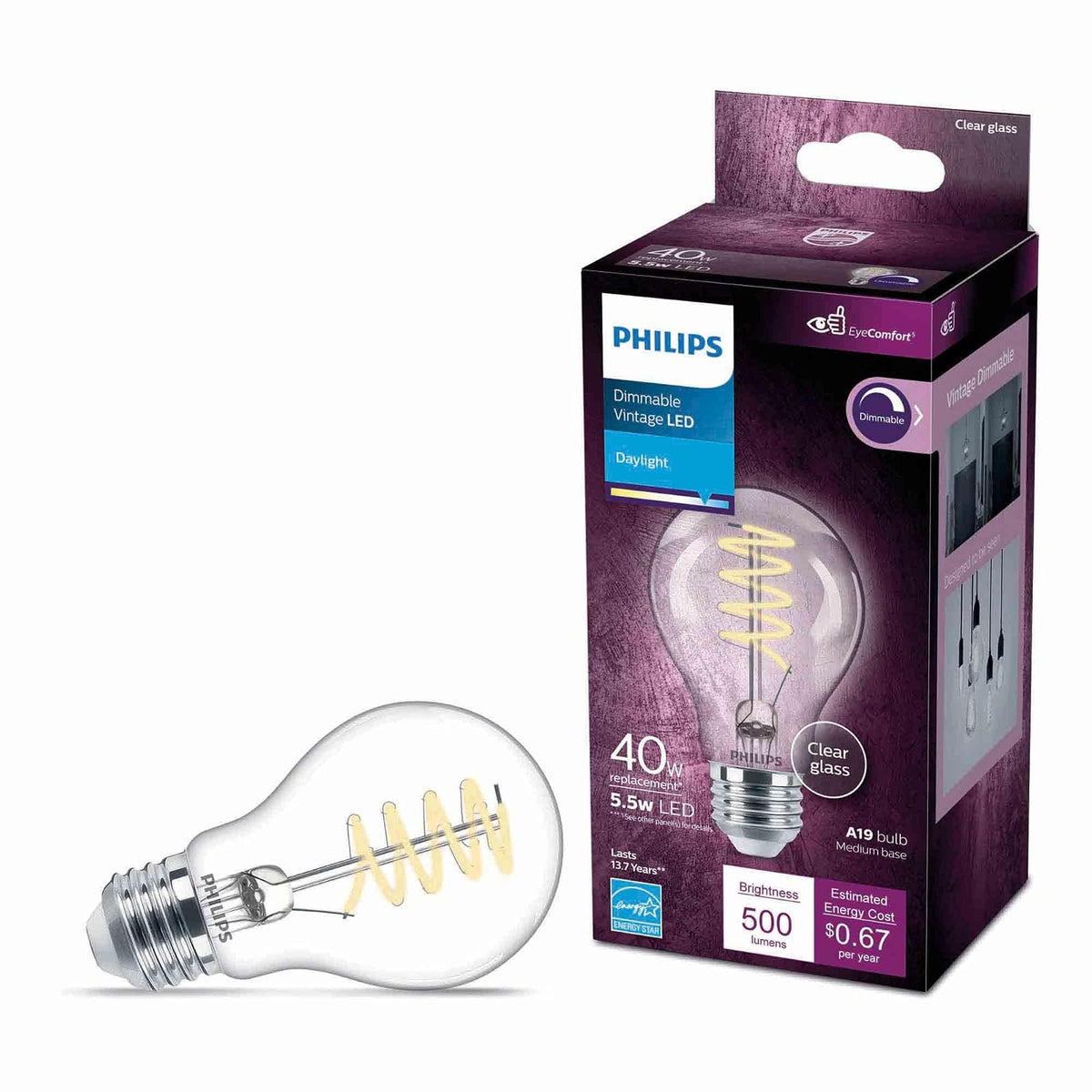 Philips LED Foco Vintage Espiral Diseño de Cristal Luz Fría