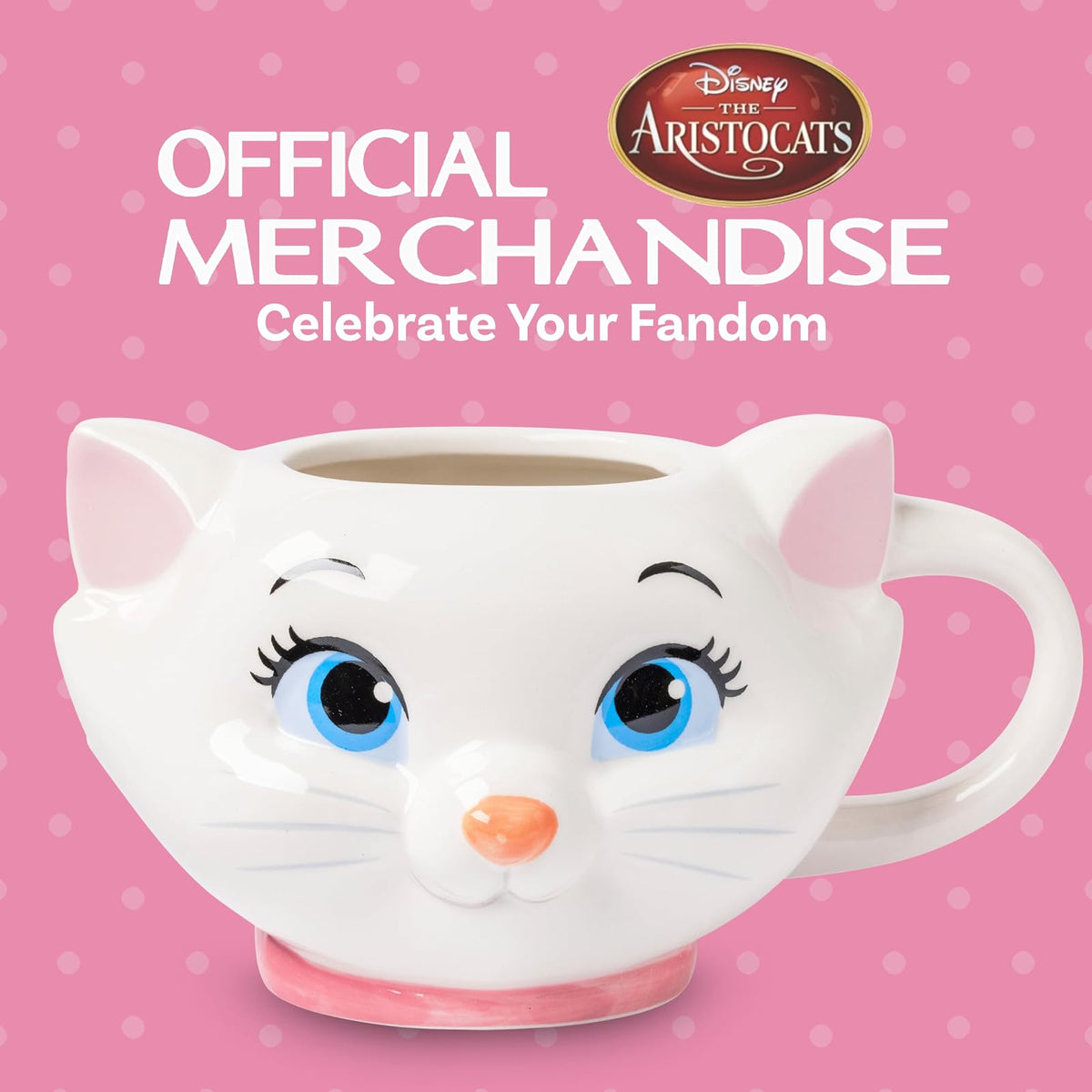 Silver Buffalo Disney Aristocats Marie Face - Taza esculpida 3D de cerámica, 20 onzas