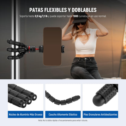 Neewer - Trípode para iPhone con Adaptador de Montaje de cámara de acción y Soporte para teléfono, Mini cámara Flexible para trípode Compatible con GoPro Samsung DSLR cámara Web para Vlog, grabación