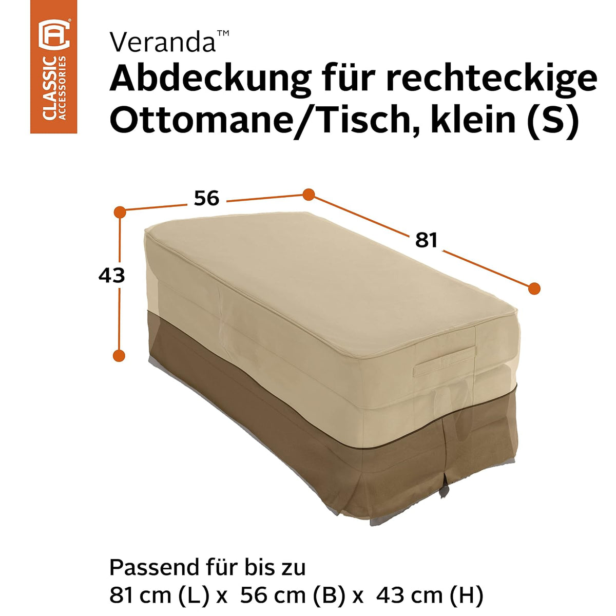 Classic Accessories - Funda Rectangular para Mesa Auxiliar y otomana, Resistente al Agua, 32 Pulgadas, para Patio