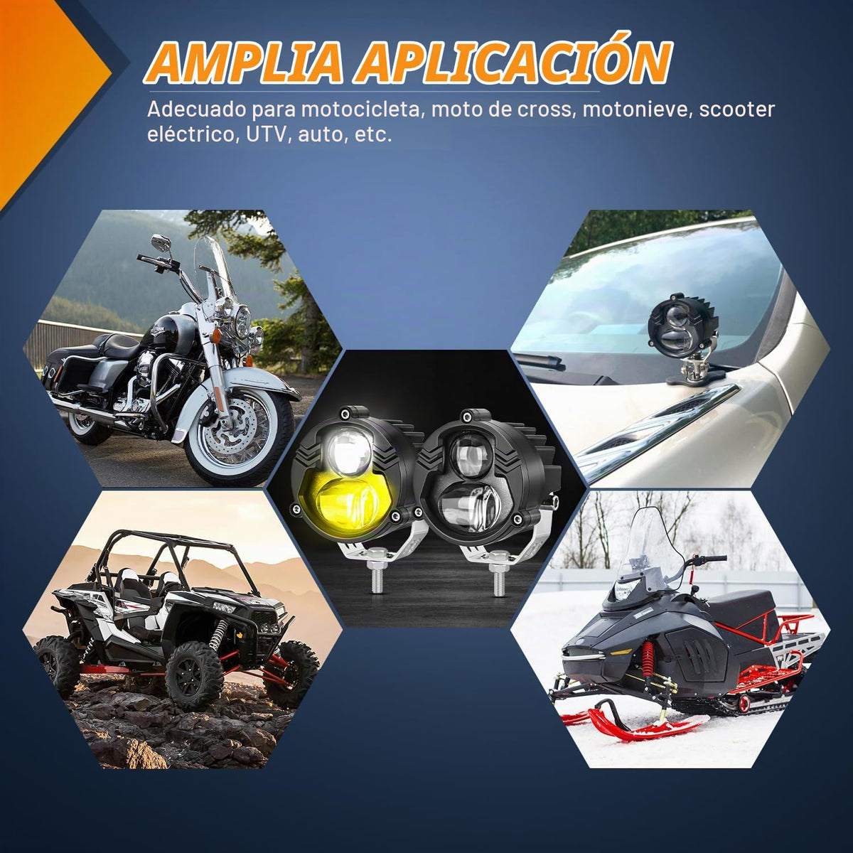 Nilight Luces LED para Motocicleta de 6.9 cm, Ámbar y Blanco, Antiniebla IP67 Impermeables, Auxiliares Todoterreno, 15058S-AW