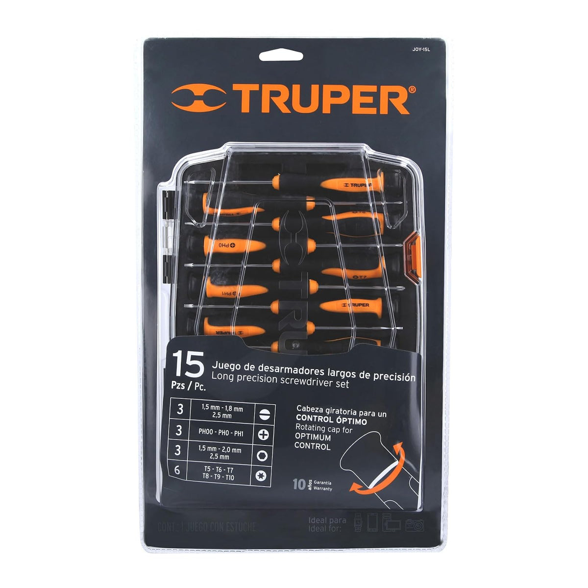 Truper JOY-15L, Juego con 15 desarmadores de joyero largos o de precisión