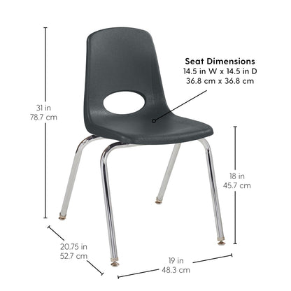 FDP 10384-BK - Silla escolar de 18 pulgadas, asiento apilable para estudiantes con patas de acero chapado en cromo y deslizadores giratorios de nylon; para aprendizaje en casa, aula u oficina, color