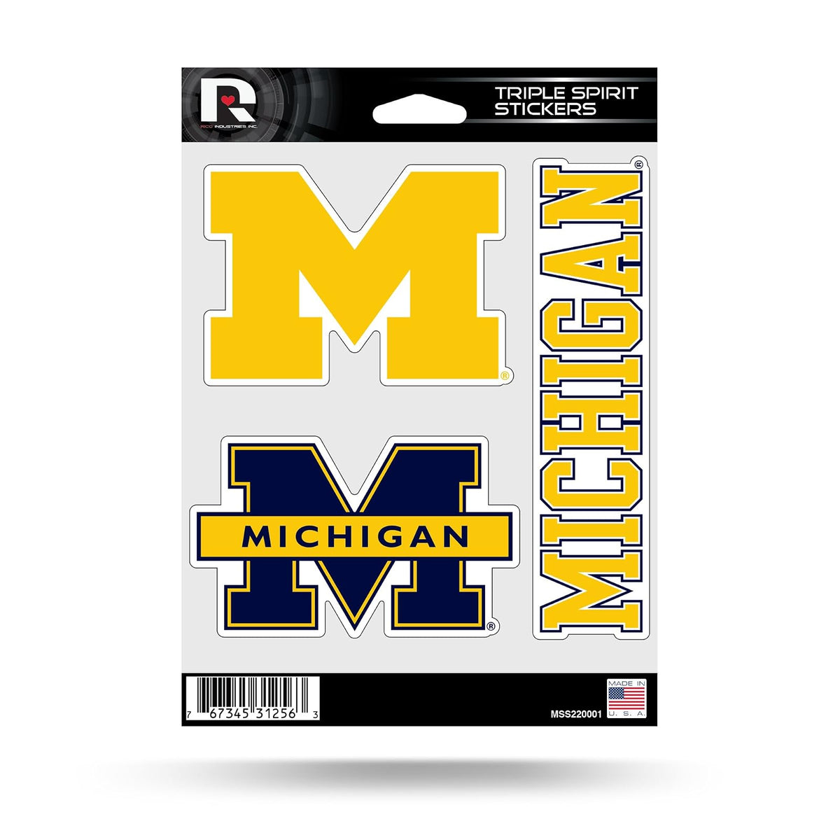 Rico NCAA Triple Spirit Stickersncaa Pegatinas de Triple espiritu, Rojo, Blanco, Negro, 3 Pegatinas de Equipo - Michigan Wolverines