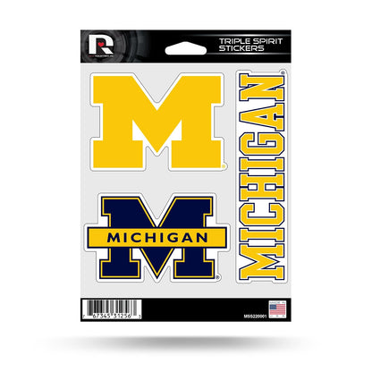 Rico NCAA Triple Spirit Stickersncaa Pegatinas de Triple espiritu, Rojo, Blanco, Negro, 3 Pegatinas de Equipo - Michigan Wolverines