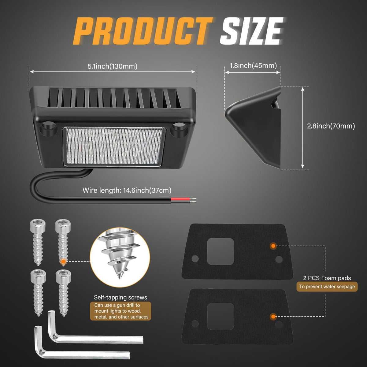 Nilight - Luz exterior para caravana, 2 piezas, luces de porche de 5 pulgadas, haz blanco, 12 V, 24 V, iluminación de carga LED, carcasa de aluminio negro para caravanas, remolques, viajes, campistas