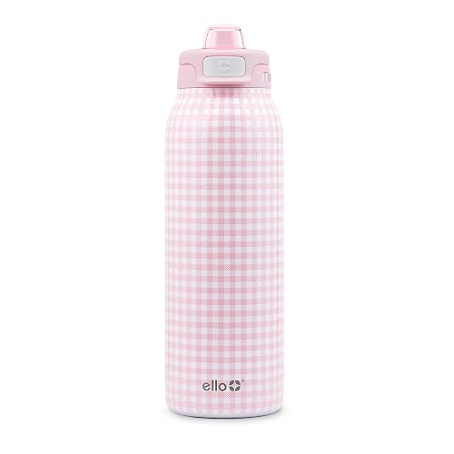 Ello Pop & Fill Botella de agua de acero inoxidable de 32 oz con tecnología QuickFill, de doble pared y aislada al vacío, con tapa de cierre a prueba de fugas, popote y trago, reutilizable, sin BPA