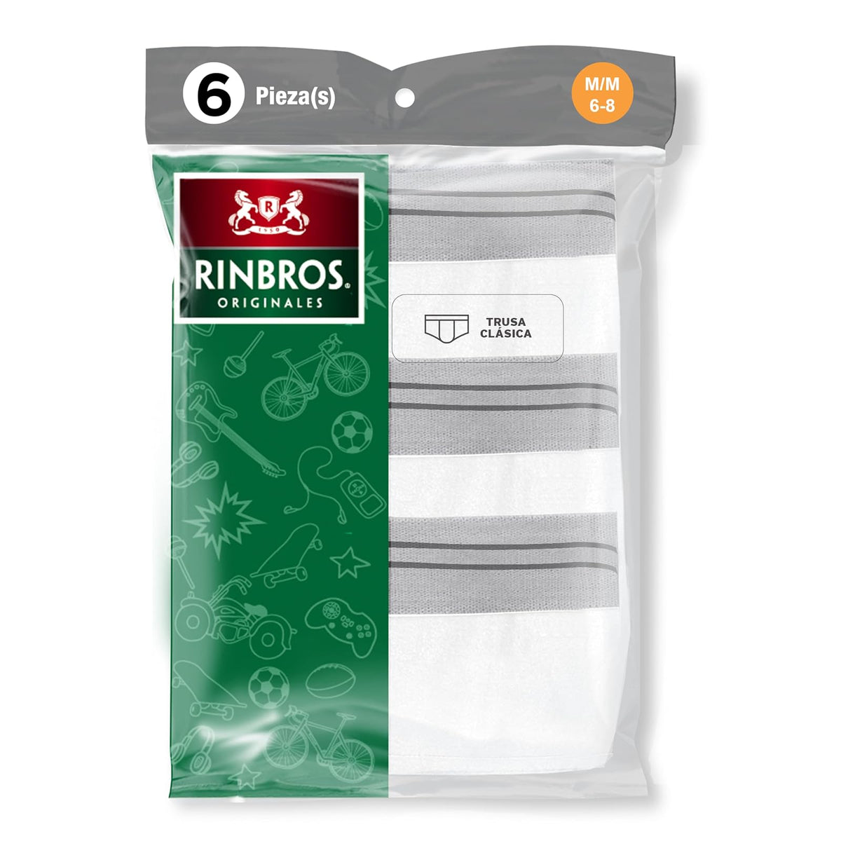 Rinbros Ropa Interior Niños - 100% Algodón, Varios Colores, Paquete 6 Piezas