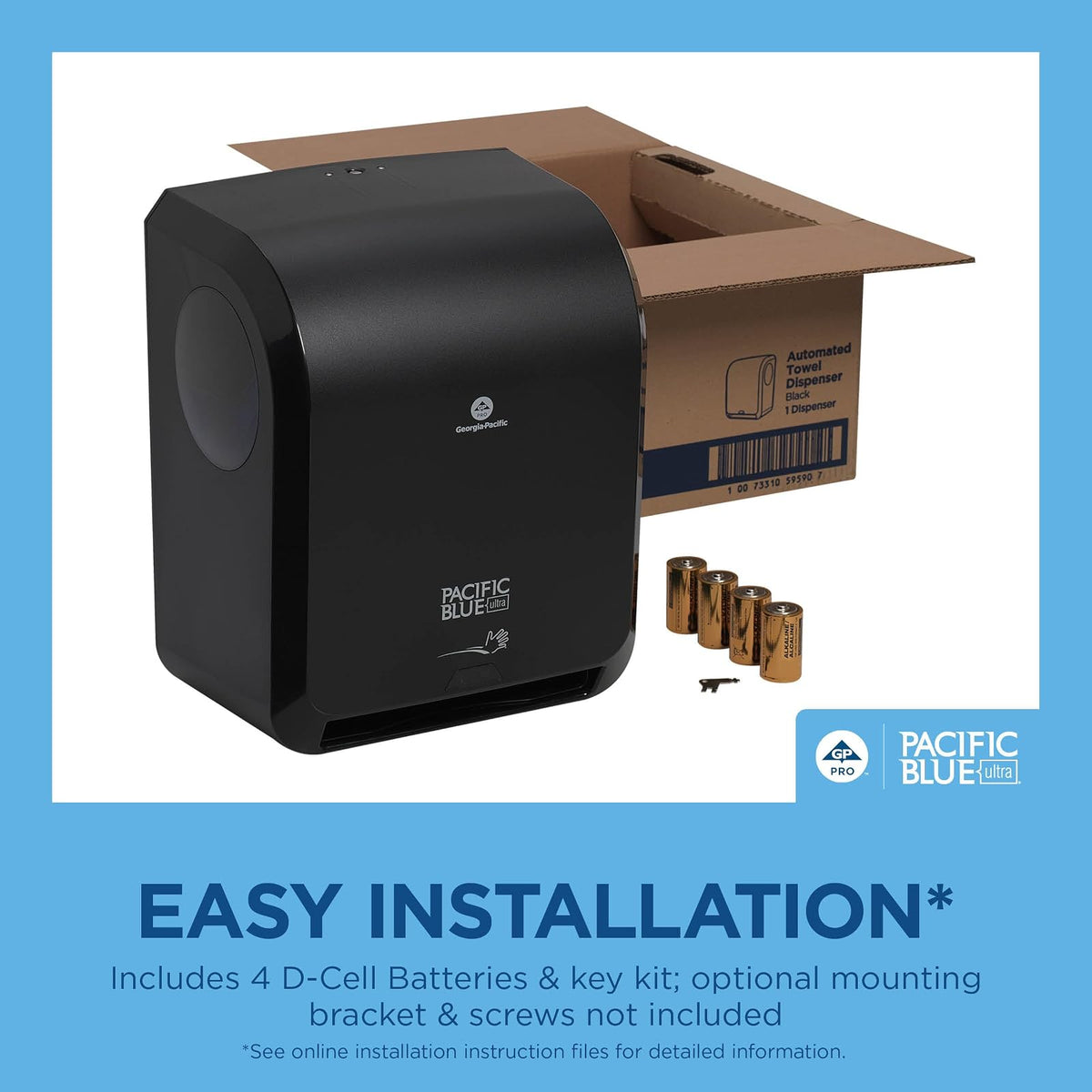 Pacific Blue Ultra™ Automated Paper Towel Dispenser by Georgia-Pacific, Black, 59590, 12.9” W x 8.7” D by 15.5” H