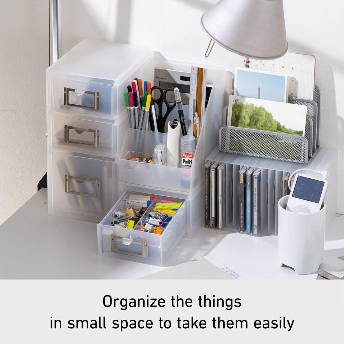 Like-It MX-9208 Desk/Cosmetic Organizer Mini with 3 Deviders and a Small Clear Tray, White