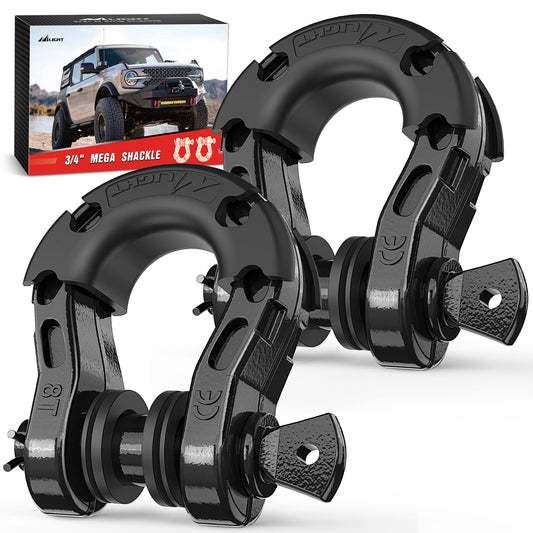 Nilight Grilletes de Anillo en D 3/4", Pasador 7/8", 70 LB, Negro, Paquete de 2 - Compatible Jeep, ATV, Camión
