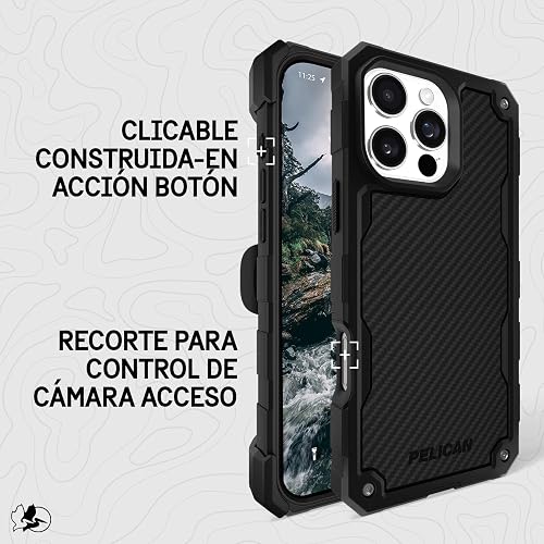 Pelican Shield Estuche para iPhone 16 Pro MAX [Compatible con MagSafe] Estuche Resistente para teléfono con Militar de 21" - Funda Resistente para teléfono con Funda con Clip para cinturón - Carbono